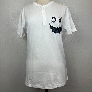 NWT ADOR Graphic Henley Short Sleeve White Tee Size S